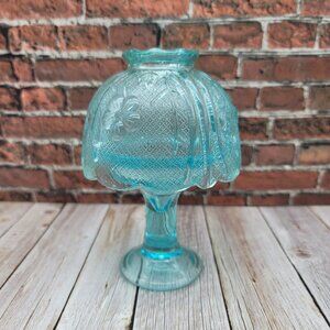 SOLD OUT Vintage Light Blue Floral Glass Fairy Lamp Light Candle Holder